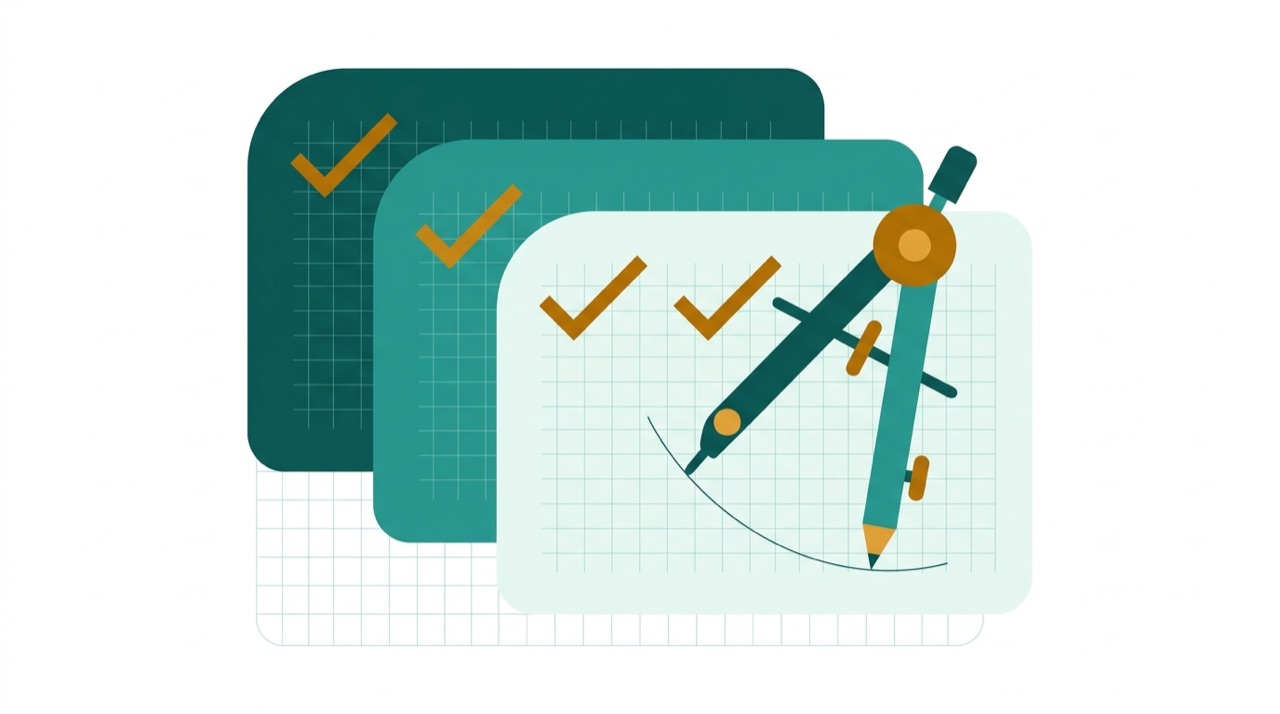 Illustration of layered blueprint documents with checklists