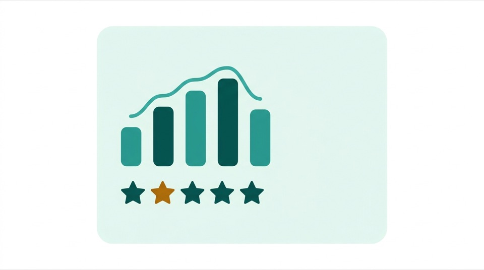 Illustration of dashboard charts and a star rating