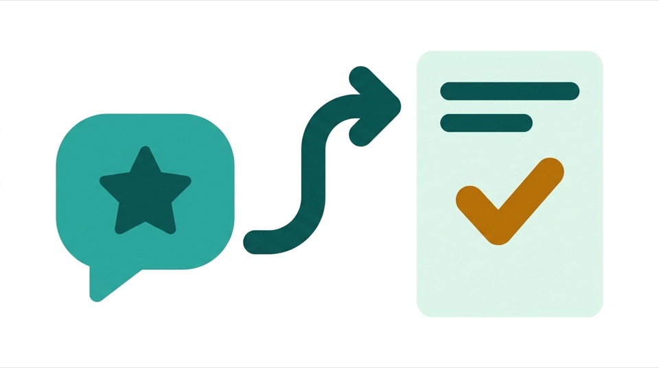 Illustration of a feedback bubble flowing into a kanban ticket